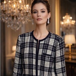 Apostrophe black / white coat jacket silver metalic with pockets midi coat Sz 18